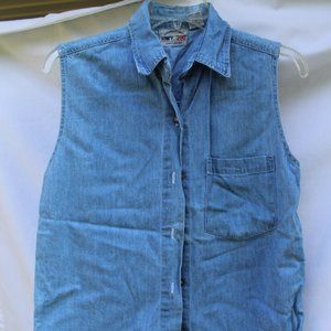 HWY 290 Button Down Denim Sleeveless Shirt Sz S